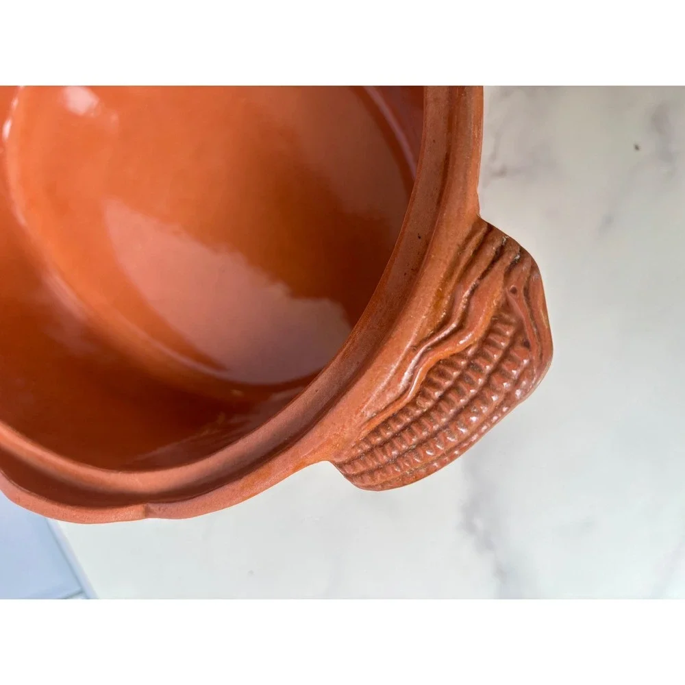 Vintage Terracotta Lidded Casserole Baker Vegetable Harvest Basketweave Oval‎